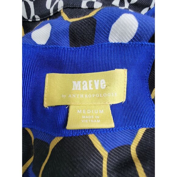 Anthropologie Maeve Contrast Midi Shirt Dress Medium Patchwork Boho Short Sleeve - Picture 3 of 9